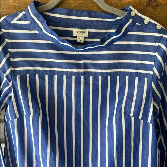 J Crew Shirt Women 0 Blue White vertical Stripe Funnel Neck Cotton - Picture 3 of 8